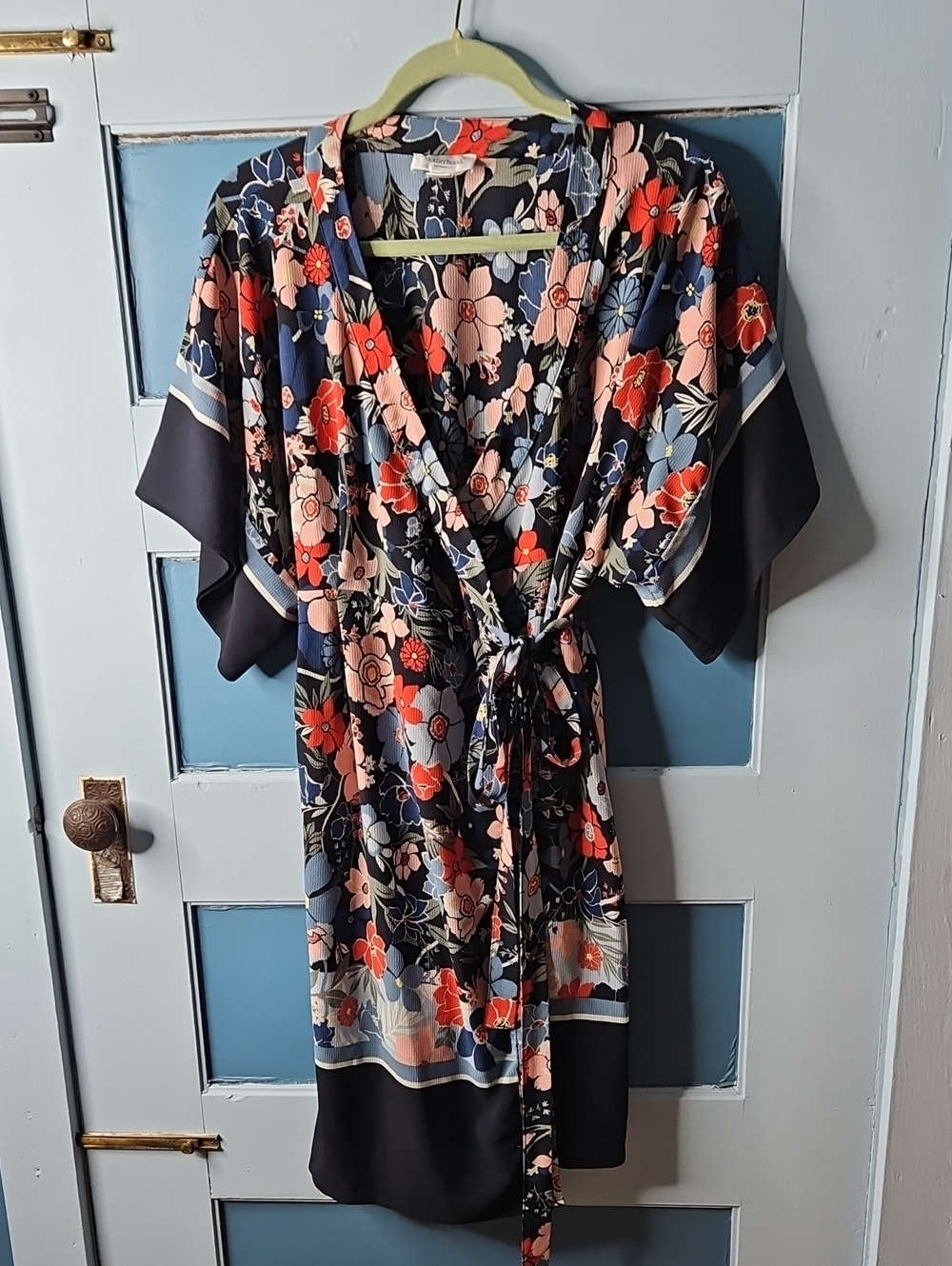 Motherhood Floral Wrap Robe - Navy & Coral Large